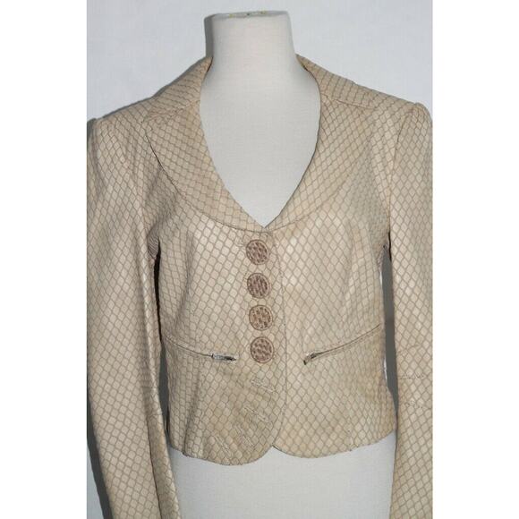 GIORGIO ARMANI Womens Beige Lamb Mesh Leather Jacket Size 42 - Picture 10 of 12
